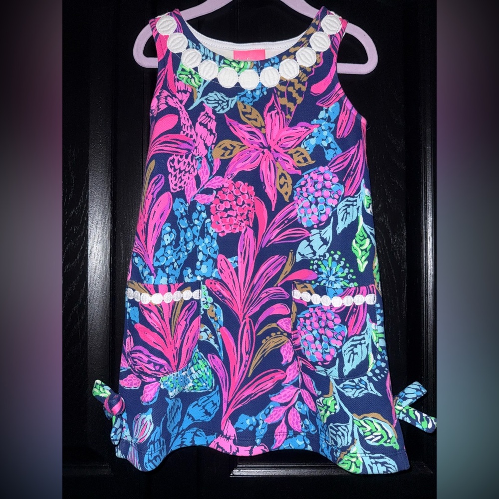 Lilly Pulitzer Pink and Blue Floral Kids Dress XS (2/3)